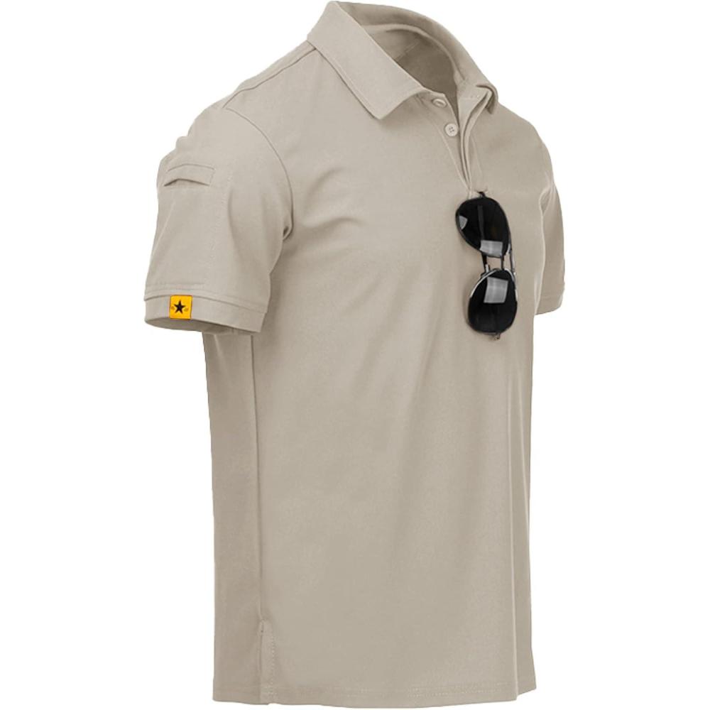 imageZITY Mens Polo Shirt Short Sleeve Sports Tactical TShirt Athletic Golf Polos Daily Casual Stylish Collared Shirts for MenLightkhaki