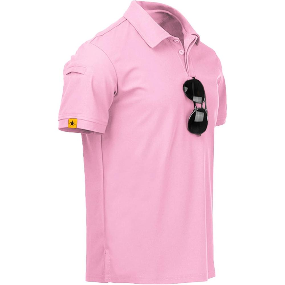 imageZITY Mens Polo Shirt Short Sleeve Sports Tactical TShirt Athletic Golf Polos Daily Casual Stylish Collared Shirts for MenPink