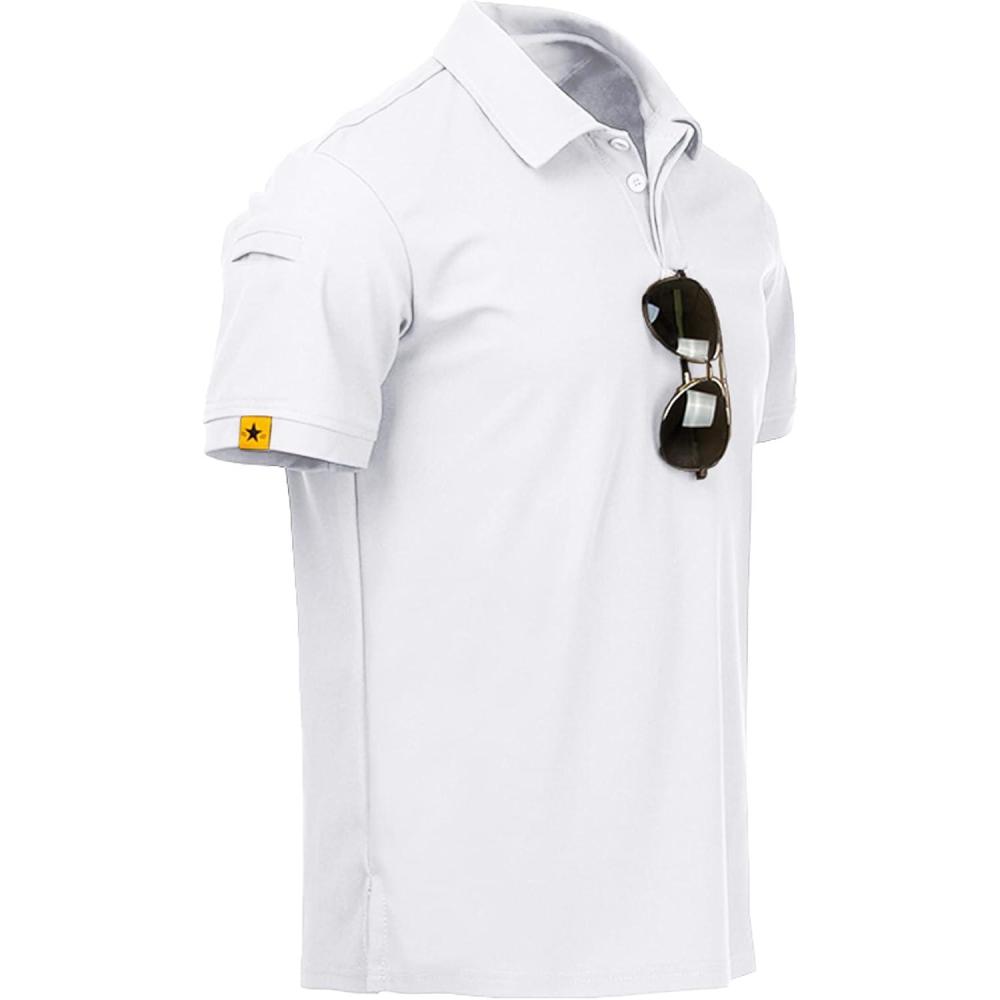 imageZITY Mens Polo Shirt Short Sleeve Sports Tactical TShirt Athletic Golf Polos Daily Casual Stylish Collared Shirts for MenWhite