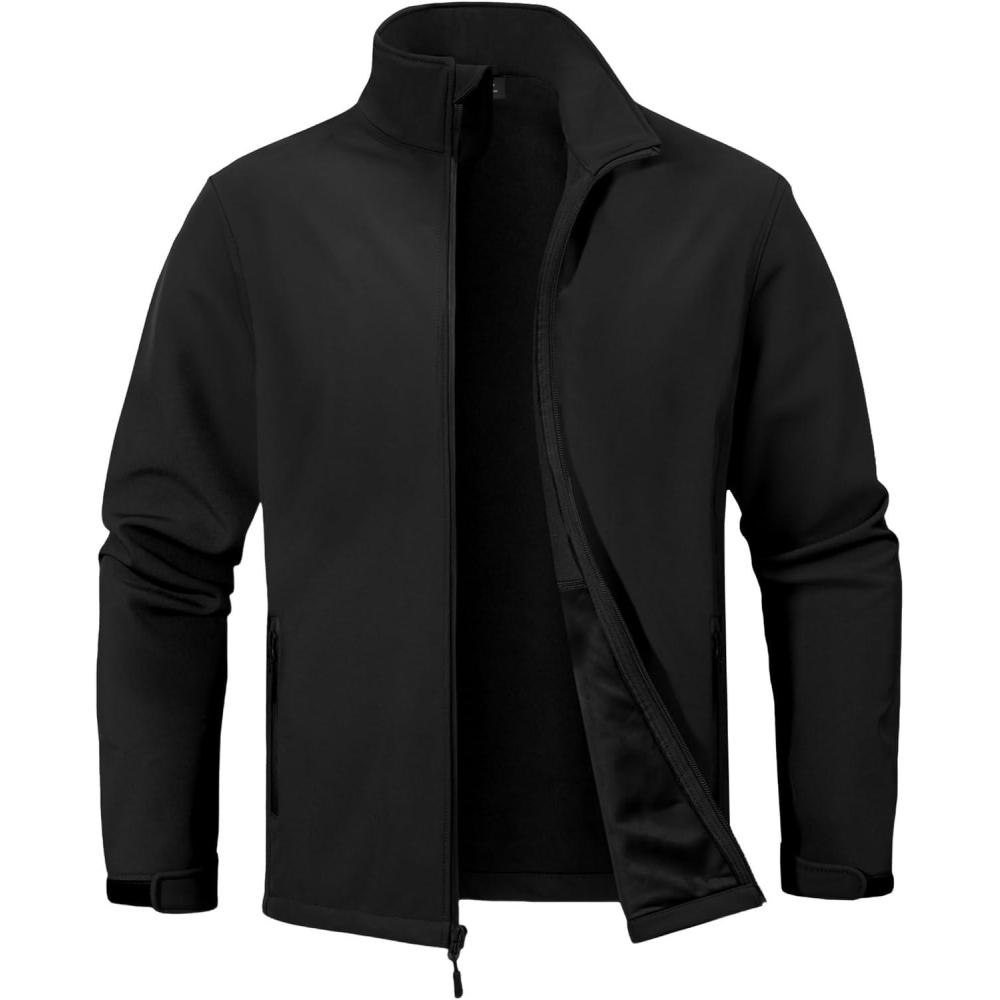 imageZITY Mens Softshell Jacket Fleece Lined Lightweight Waterproof Rain Jacket Zip Up Soft Shell Windproof WindbreakerBlack