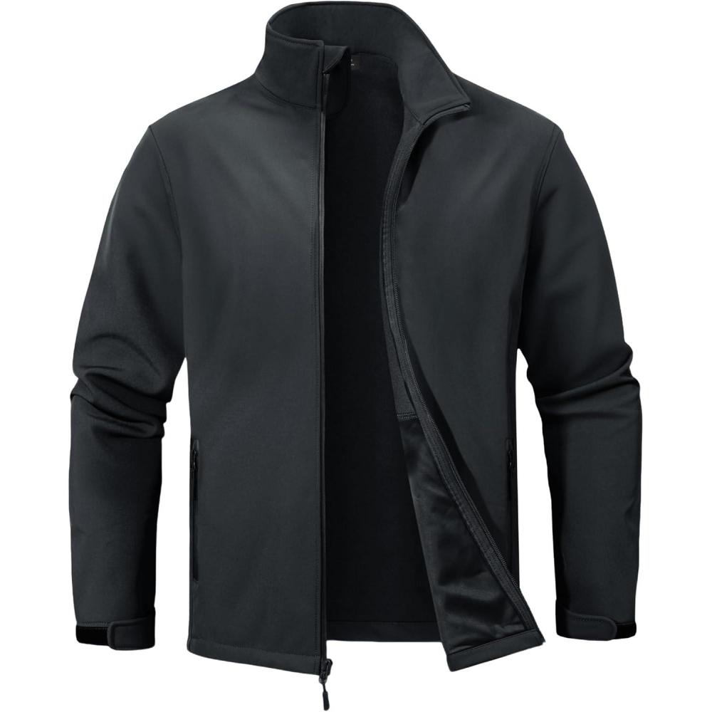 imageZITY Mens Softshell Jacket Fleece Lined Lightweight Waterproof Rain Jacket Zip Up Soft Shell Windproof WindbreakerGrey