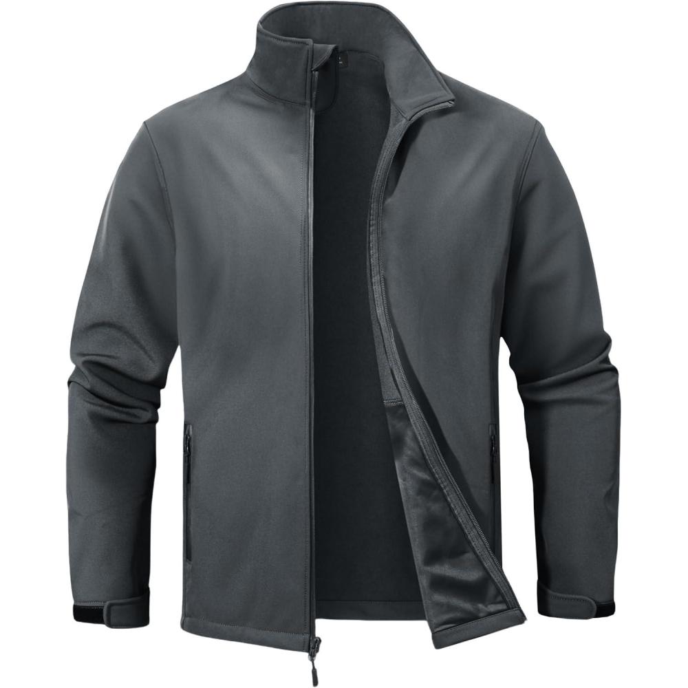 imageZITY Mens Softshell Jacket Fleece Lined Lightweight Waterproof Rain Jacket Zip Up Soft Shell Windproof WindbreakerLight Grey
