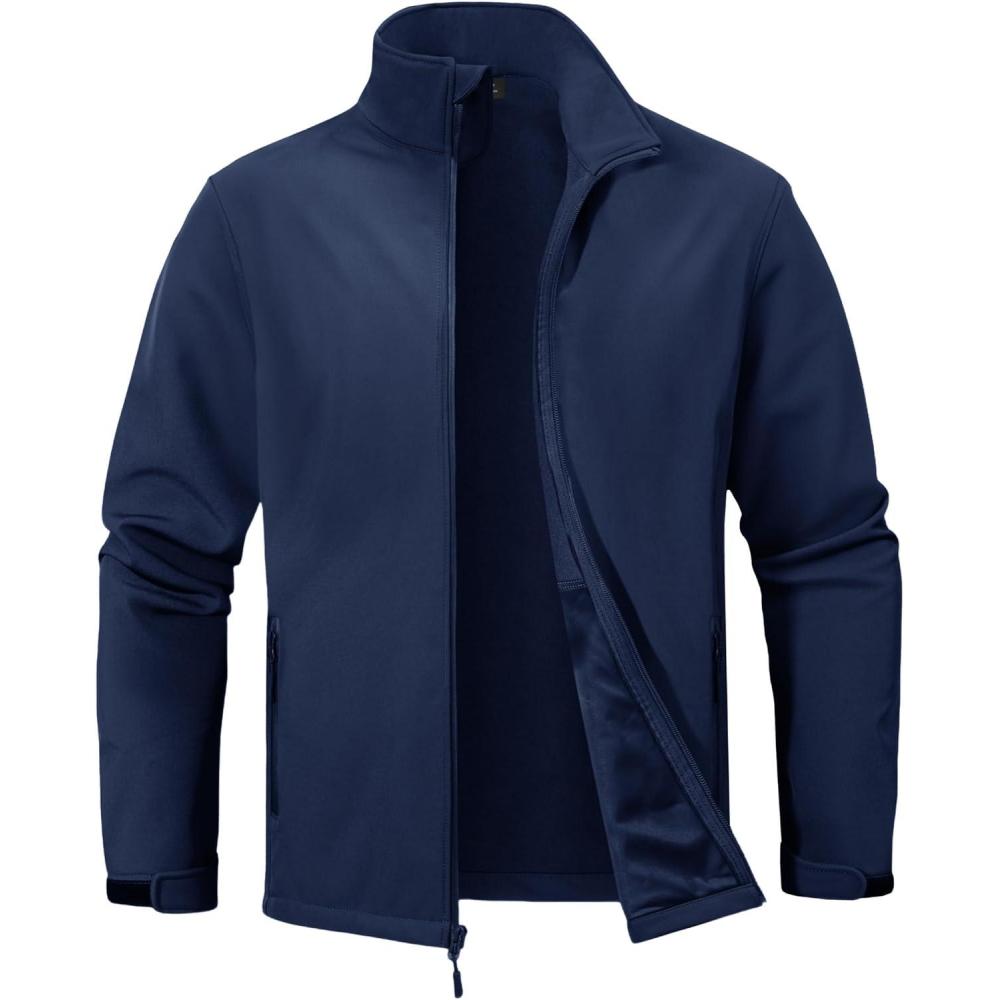 imageZITY Mens Softshell Jacket Fleece Lined Lightweight Waterproof Rain Jacket Zip Up Soft Shell Windproof WindbreakerNavy