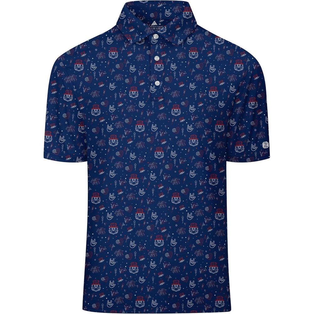 imageZITY Select Golf Shirts for Men Short Sleeve UPF 50 Print Performance Polo Moisture Wicking Funny Golf Collared ShirtsNavy Festival Party