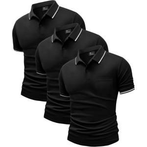ZITY 3 Pack Men Polo Shirts Short Sleeve with Pocket Sport Wicking Shirts for Men Casual Athletic Collared T-Shirts(Black Black Black)