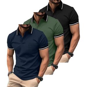 ZITY 3 Pack Men Polo Shirts Short Sleeve with Pocket Sport Wicking Shirts for Men Casual Athletic Collared T-Shirts(Black Green Navy)