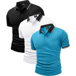 ZITY 3 Pack Men Polo Shirts Short Sleeve with Pocket Sport Wicking Shirts for Men Casual Athletic Collared T-Shirts(Black White Blue)