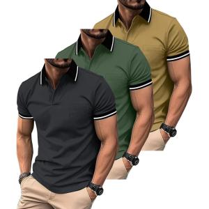 ZITY 3 Pack Men Polo Shirts Short Sleeve with Pocket Sport Wicking Shirts for Men Casual Athletic Collared T-Shirts(Grey Green Khaki)
