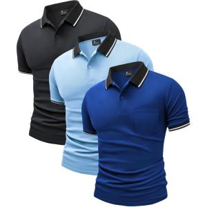 ZITY 3 Pack Men Polo Shirts Short Sleeve with Pocket Sport Wicking Shirts for Men Casual Athletic Collared T-Shirts(Grey Moonblue Blue)