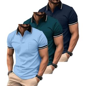 ZITY 3 Pack Men Polo Shirts Short Sleeve with Pocket Sport Wicking Shirts for Men Casual Athletic Collared T-Shirts(Navy Duckblue Blue)