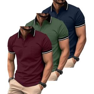 ZITY 3 Pack Men Polo Shirts Short Sleeve with Pocket Sport Wicking Shirts for Men Casual Athletic Collared T-Shirts(Navy Green Winered)