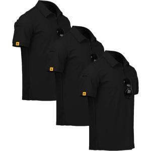 ZITY 3 Pack Mens Polo Shirt Short Sleeve Sports Performance Business Casual Golf Shirts for Men Collared Tactical T-Shirts(Black)