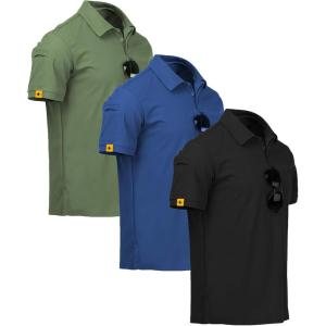 ZITY 3 Pack Mens Polo Shirt Short Sleeve Sports Performance Business Casual Golf Shirts for Men Collared Tactical T-Shirts(Black Blue Green)