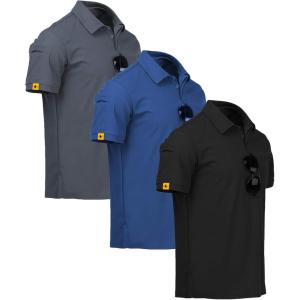 ZITY 3 Pack Mens Polo Shirt Short Sleeve Sports Performance Business Casual Golf Shirts for Men Collared Tactical T-Shirts(Black Blue Grey)