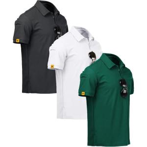 ZITY 3 Pack Mens Polo Shirt Short Sleeve Sports Performance Business Casual Golf Shirts for Men Collared Tactical T-Shirts(Darkgray Forestgreen White)