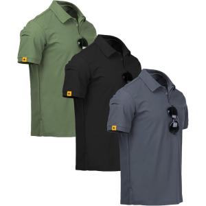 ZITY 3 Pack Mens Polo Shirt Short Sleeve Sports Performance Business Casual Golf Shirts for Men Collared Tactical T-Shirts(Grey Black Green)