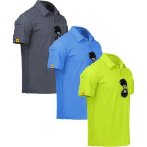 ZITY 3 Pack Mens Polo Shirt Short Sleeve Sports Performance Business Casual Golf Shirts for Men Collared Tactical T-Shirts(Grey Lightblue Lemongreen)
