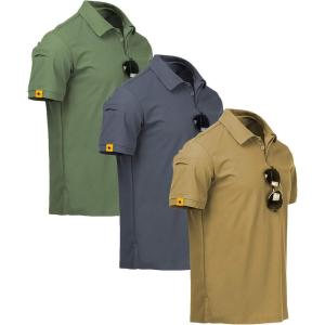 ZITY 3 Pack Mens Polo Shirt Short Sleeve Sports Performance Business Casual Golf Shirts for Men Collared Tactical T-Shirts(Khaki Grey Green)