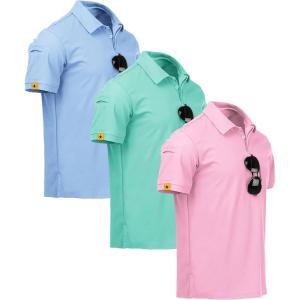 ZITY 3 Pack Mens Polo Shirt Short Sleeve Sports Performance Business Casual Golf Shirts for Men Collared Tactical T-Shirts(Moonblue Turquoiseblue Pink)