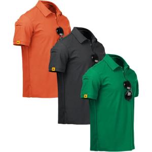 ZITY 3 Pack Mens Polo Shirt Short Sleeve Sports Performance Business Casual Golf Shirts for Men Collared Tactical T-Shirts(Orange Grey Grass)