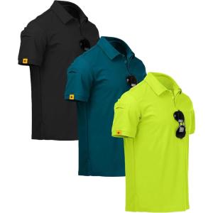 ZITY 3 Pack Mens Polo Shirt Short Sleeve Sports Performance Business Casual Golf Shirts for Men Collared Tactical T-Shirts(Tealblue Black Lemongreen)