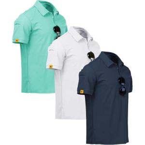 ZITY 3 Pack Mens Polo Shirt Short Sleeve Sports Performance Business Casual Golf Shirts for Men Collared Tactical T-Shirts(Turquoise White Darkblue)