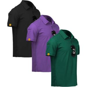 ZITY 3 Pack Mens Polo Shirt Short Sleeve Sports Performance Business Casual Golf Shirts for Men Collared Tactical T-Shirts(Violet Forstgreen Black)