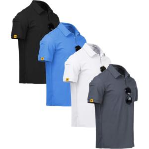 ZITY 4 Pack Mens Polo Shirt Short Sleeve Sports Golf Tennis T-Shirt Athletic Collared Tactical Shirts(Black Gray Light Blue White)