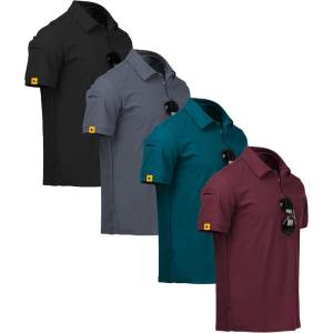 ZITY 4 Pack Mens Polo Shirt Short Sleeve Sports Golf Tennis T-Shirt Athletic Collared Tactical Shirts(Black Grey Tealblue Winered)