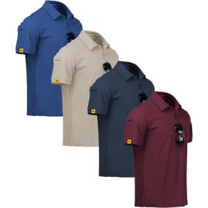 ZITY 4 Pack Mens Polo Shirt Short Sleeve Sports Golf Tennis T-Shirt Athletic Collared Tactical Shirts(Blue Lightkhaki Navy Winered)