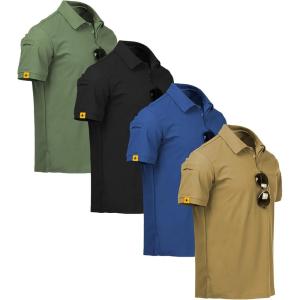 ZITY 4 Pack Mens Polo Shirt Short Sleeve Sports Golf Tennis T-Shirt Athletic Collared Tactical Shirts(Gnblk)