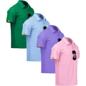 ZITY 4 Pack Mens Polo Shirt Short Sleeve Sports Golf Tennis T-Shirt Athletic Collared Tactical Shirts(Grass Moon Pin Purple)