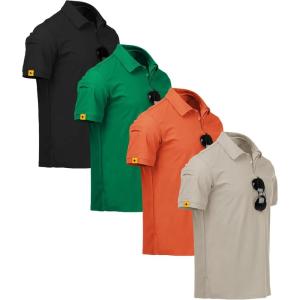 ZITY 4 Pack Mens Polo Shirt Short Sleeve Sports Golf Tennis T-Shirt Athletic Collared Tactical Shirts(Grassgreen Black Orange Lightkhaki)