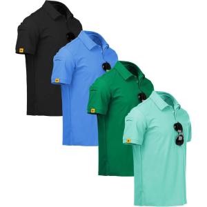 ZITY 4 Pack Mens Polo Shirt Short Sleeve Sports Golf Tennis T-Shirt Athletic Collared Tactical Shirts(Lightblue Black Grassgreen Turquoiseblue)