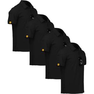 ZITY 4 Pack Mens Polo Shirt Short Sleeve Sports Golf Tennis T-Shirt Athletic Collared Tactical Shirts(Pure Black)