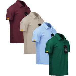 ZITY 4 Pack Mens Polo Shirt Short Sleeve Sports Golf Tennis T-Shirt Athletic Collared Tactical Shirts(Wine Khaki Moon Forest)