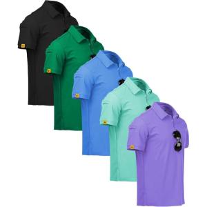 ZITY 5 Pack Mens Polo Shirt Short Sleeve Sports Golf Tennis T-Shirt Moisture-Wicking Summer Shirts(Black Grass Lightblue Turquoise Purple)