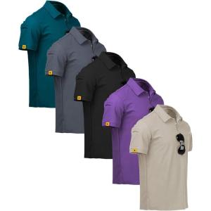 ZITY 5 Pack Mens Polo Shirt Short Sleeve Sports Golf Tennis T-Shirt Moisture-Wicking Summer Shirts(Darkteal Grey Black Violet Lightkhaki)