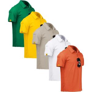 ZITY 5 Pack Mens Polo Shirt Short Sleeve Sports Golf Tennis T-Shirt Moisture-Wicking Summer Shirts(Grass Yellow Lightkhaki White Orange)