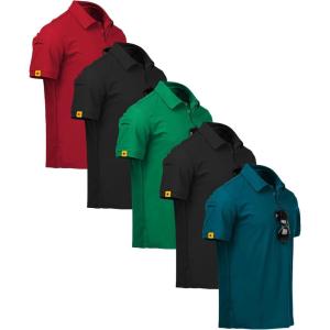 ZITY 5 Pack Mens Polo Shirt Short Sleeve Sports Golf Tennis T-Shirt Moisture-Wicking Summer Shirts(Red Black Grassgreen Black Teal)