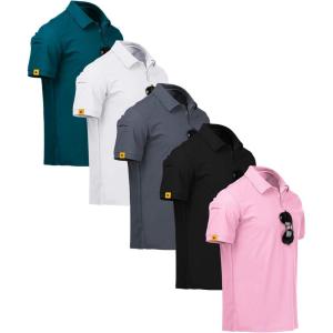 ZITY 5 Pack Mens Polo Shirt Short Sleeve Sports Golf Tennis T-Shirt Moisture-Wicking Summer Shirts(Teal White Grey Black Pink)