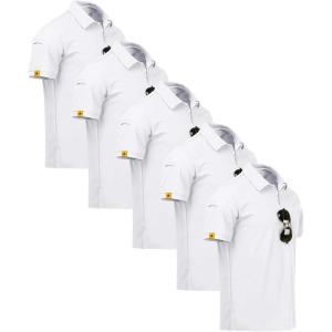 ZITY 5 Pack Mens Polo Shirt Short Sleeve Sports Golf Tennis T-Shirt Moisture-Wicking Summer Shirts(White)