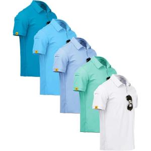 ZITY 5 Pack Mens Polo Shirt Short Sleeve Sports Golf Tennis T-Shirt Moisture-Wicking Summer Shirts(White Moon Bluegreen Turquoise Sky)