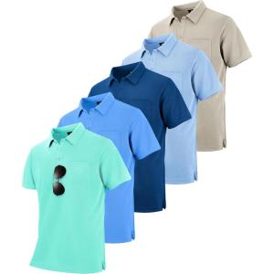ZITY 5 Pack Polo Shirts for Men with Pocket Dry Quickly Short Sleeve Athletic Outdoor Work Collared Shirts(Apricot+light Blue+royal Blue+light Royal Blue+emerald Blue)