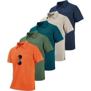 ZITY 5 Pack Polo Shirts for Men with Pocket Dry Quickly Short Sleeve Athletic Outdoor Work Collared Shirts(Army Green+apricot+dark Orange+navy+dark Teal Blue)