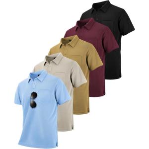 ZITY 5 Pack Polo Shirts for Men with Pocket Dry Quickly Short Sleeve Athletic Outdoor Work Collared Shirts(Black+khaki+apricot+wine Red+light Blue)