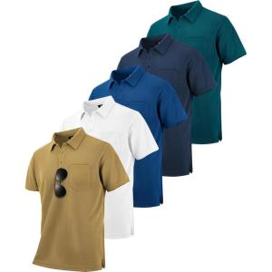 ZITY 5 Pack Polo Shirts for Men with Pocket Dry Quickly Short Sleeve Athletic Outdoor Work Collared Shirts(Khaki+navy+royal Blue+dark Teal Blue+white)