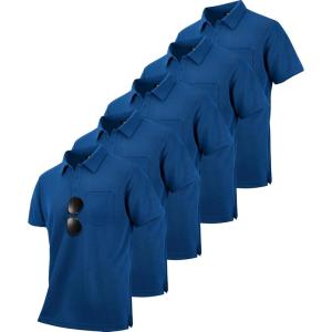 ZITY 5 Pack Polo Shirts for Men with Pocket Dry Quickly Short Sleeve Athletic Outdoor Work Collared Shirts(Royal Blue)