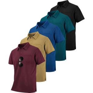 ZITY 5 Pack Polo Shirts for Men with Pocket Dry Quickly Short Sleeve Athletic Outdoor Work Collared Shirts(Royal Blue+wine Red+khaki+dark Teal Blue+black)