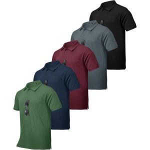 ZITY 5 Pack Tactical Polo Shirts for Men Golf Shirt Short Sleeve Athletic Performance Moisture Wicking Work Outdoor Tshirts(Black Gray Navy Green Red)